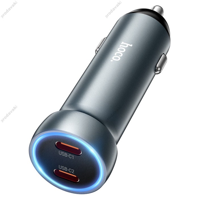 Автомобільний зарядний пристрій Hoco Z54B Prosperous Car charger Type-C set 3A 60W Metal Grey
