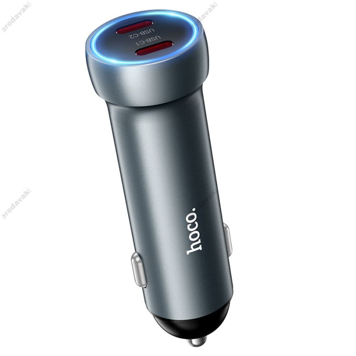 Автомобільний зарядний пристрій Hoco Z54B Prosperous Car charger Type-C set 3A 60W Metal Grey