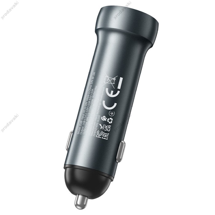 Автомобільний зарядний пристрій Hoco Z54B Prosperous Car charger Type-C set 3A 60W Metal Grey