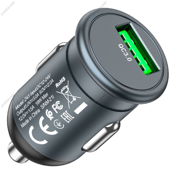 Автомобільний зарядний пристрій Hoco Z43 Mighty single port Micro USB Cable 3A 18W Grey