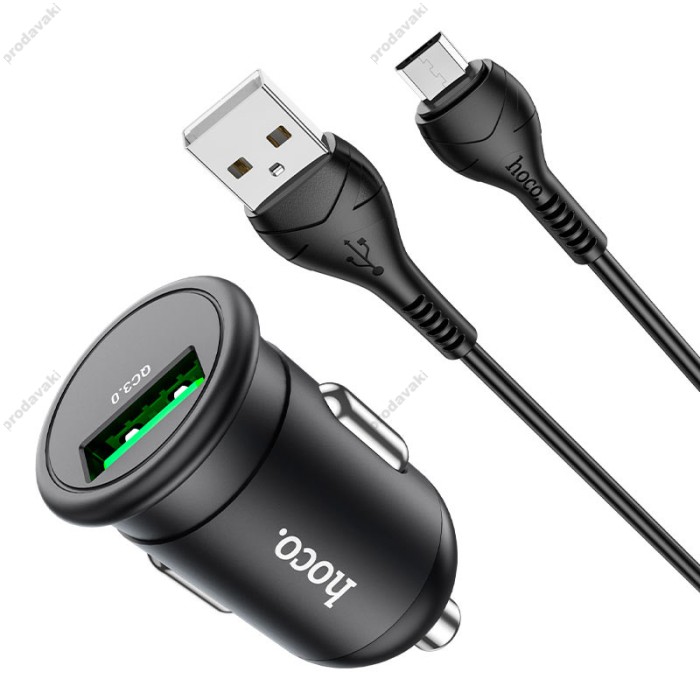 Автомобільний зарядний пристрій Hoco Z43 Mighty single port Micro USB Cable 3A 18W Black