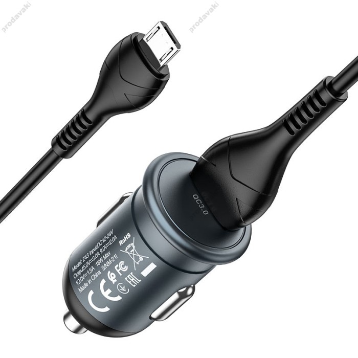 Автомобільний зарядний пристрій Hoco Z43 Mighty single port Micro USB Cable 3A 18W Grey