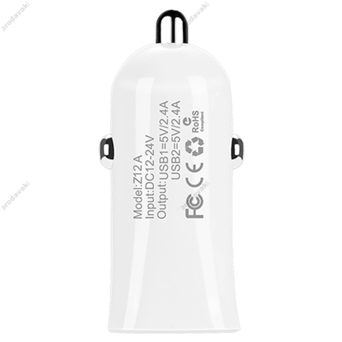 Автомобільний зарядний пристрій Hoco Z12 Lightning cable 2.4A White