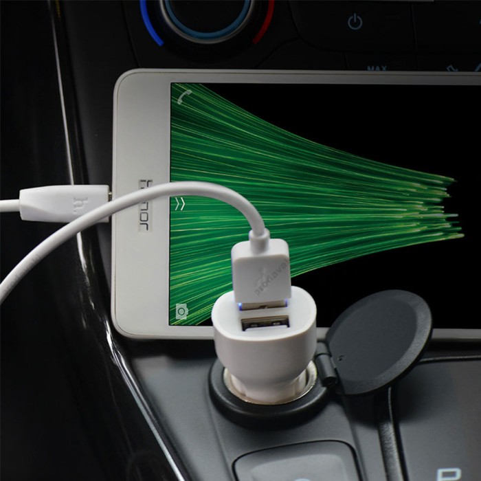 Автомобільний зарядний пристрій Hoco Z12 Lightning cable 2.4A White
