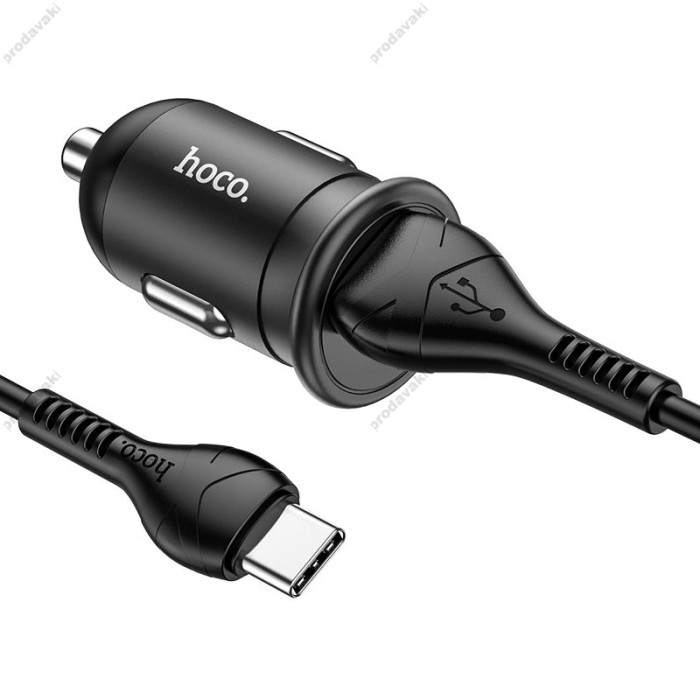 Автомобільний зарядний пристрій Hoco Z43 Mighty single port Type-C Cable 3A 18W Black