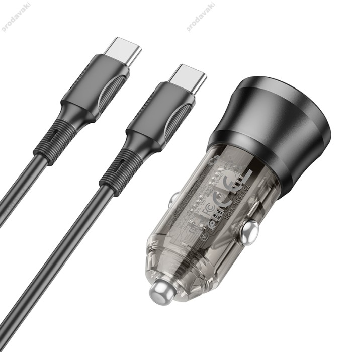 Автомобільний зарядний пристрій BOROFONE BZ25 Journey Car charger Type-C cable 3A 38W Transparent Black