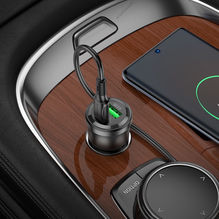 Автомобільний зарядний пристрій BOROFONE BZ25 Journey Car charger Type-C cable 3A 38W Transparent Black