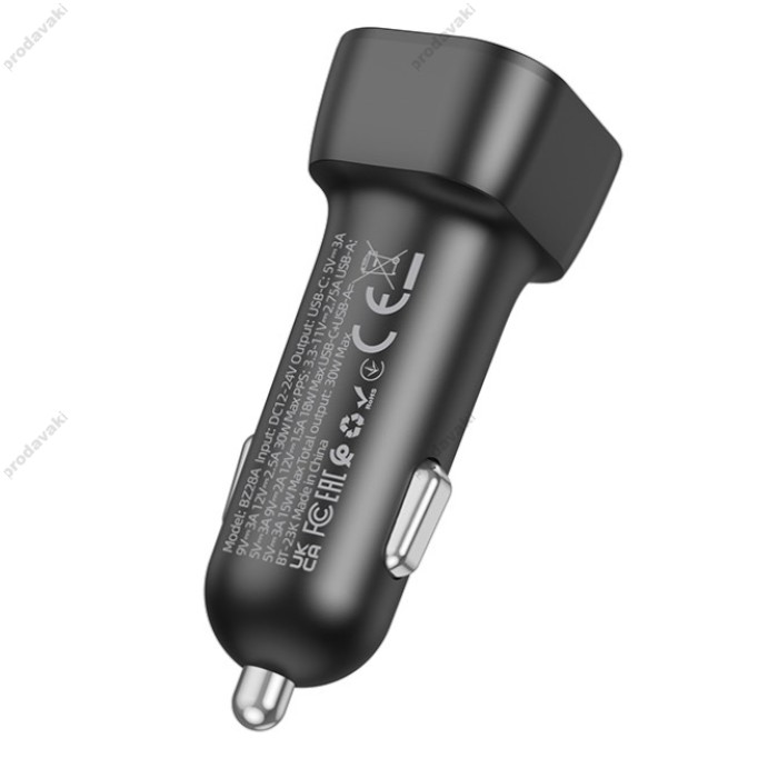Автомобільний зарядний пристрій BOROFONE BZ28A Trophie single port 3A 30W Black