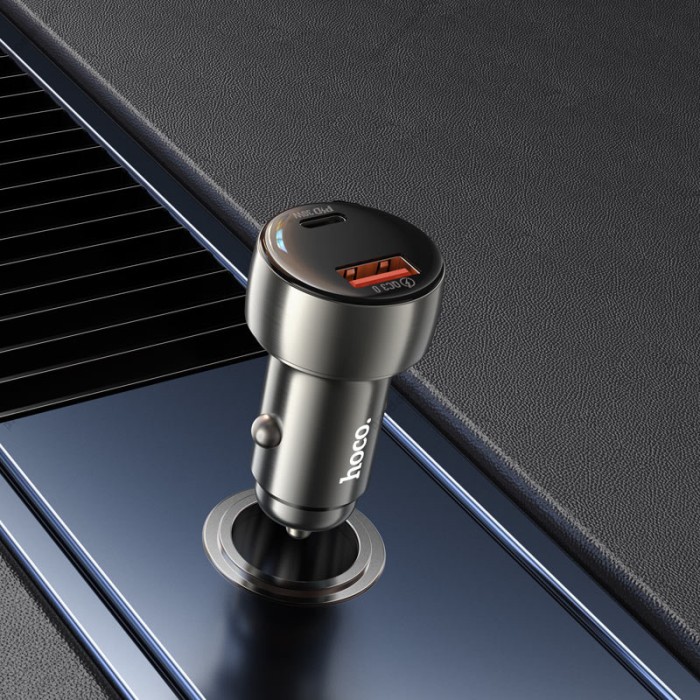 Автомобільний зарядний пристрій Hoco Z50 Leader dual-port car charger 48W Metal-grey