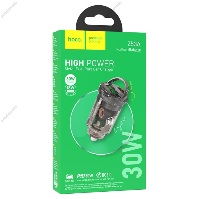 Автомобільний зарядний пристрій Hoco Z53A Vision Car charger 3A 30W Black