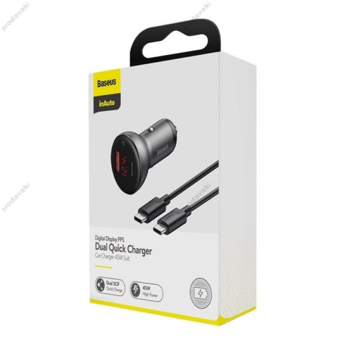 Автомобільний зарядний пристрій Baseus Digital Display PPS Dual Quick Charger Car 45W TZCCBX-C0G