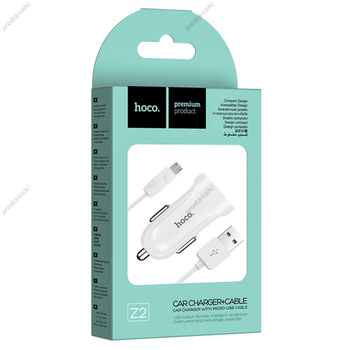 Автомобільний зарядний пристрій Hoco Z2 Micro cable 1.5А White