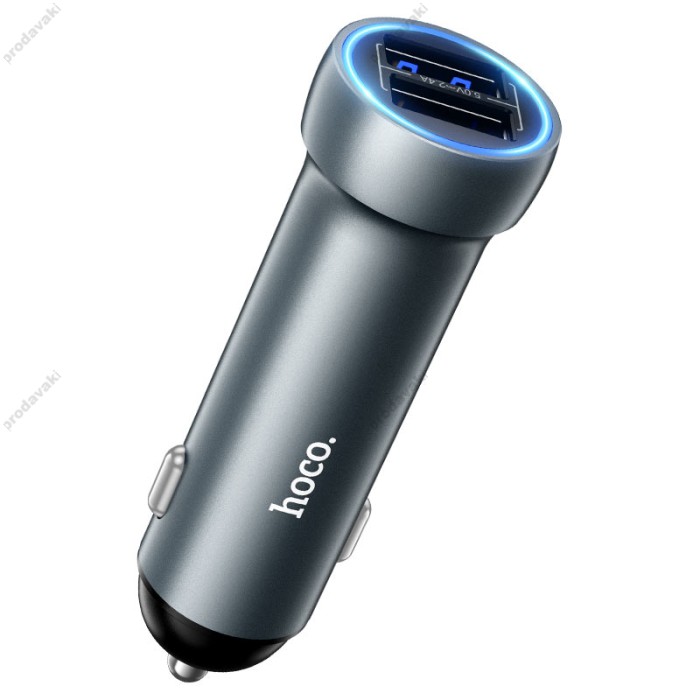 Автомобільний зарядний пристрій Hoco Z54 Prosperous dual-port 3.1A 15.5W Metal Grey