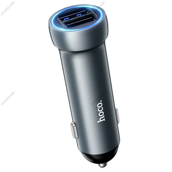 Автомобільний зарядний пристрій Hoco Z54 Prosperous dual-port 3.1A 15.5W Metal Grey