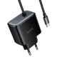 Мережевий зарядний пристрій HOCO C163A New charger Type-C cable 25W Black