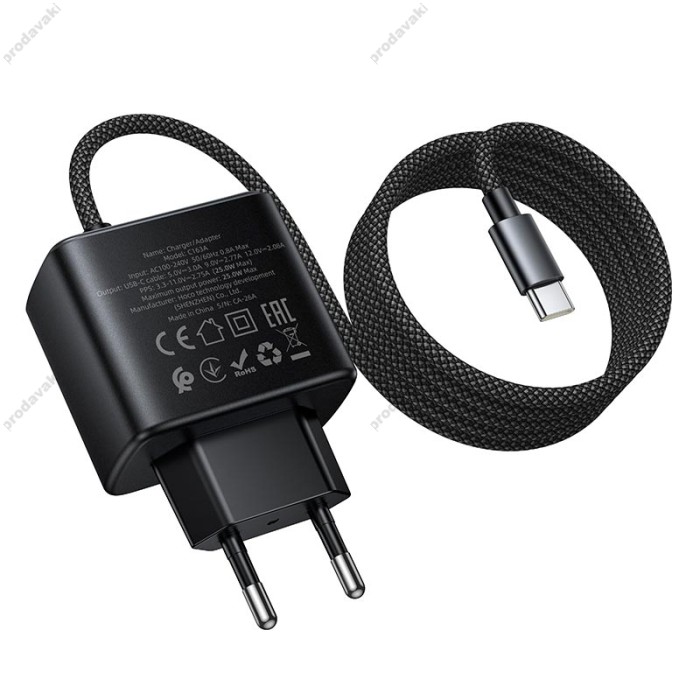 Мережевий зарядний пристрій HOCO C163A New charger Type-C cable 25W Black
