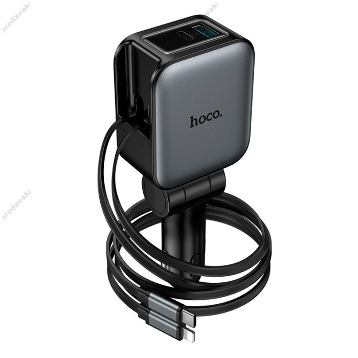 Автомобільний зарядний пристрій Hoco Z67A Triunfar car charger with telescopic 60W Grey
