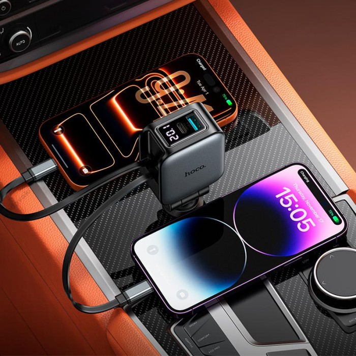 Автомобільний зарядний пристрій Hoco Z67A Triunfar car charger with telescopic 60W Grey