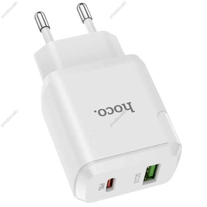 Мережевий зарядний пристрій HOCO N5 Favor dual port Lightning cable 20W White