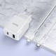Мережевий зарядний пристрій HOCO N5 Favor dual port Lightning cable 20W White