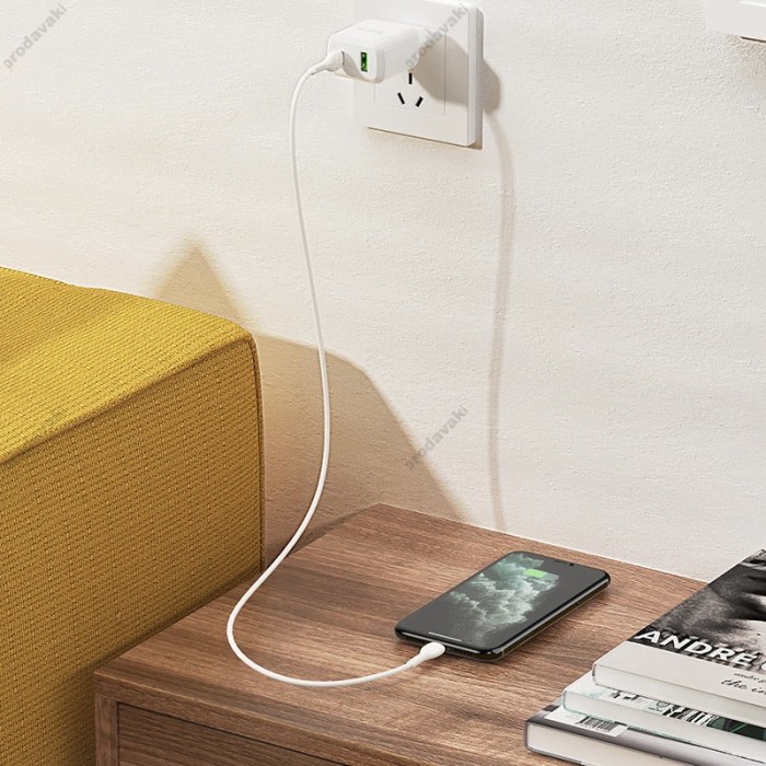 Мережевий зарядний пристрій HOCO N5 Favor dual port Lightning cable 20W White