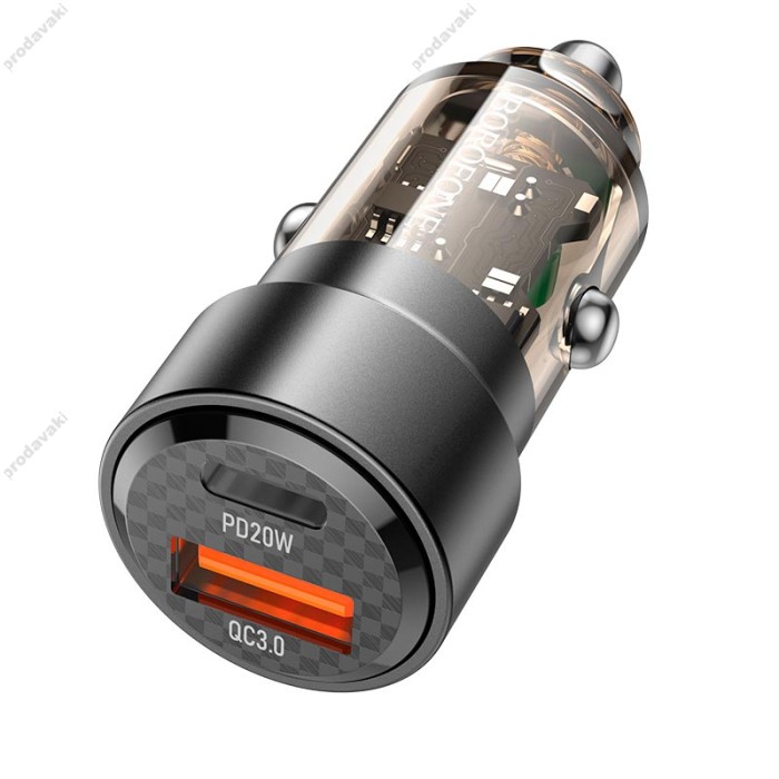 Автомобільний зарядний пристрій BOROFONE BZ20 Smart dual port 3A 38W Transparent Black