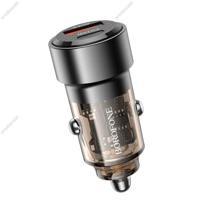 Автомобільний зарядний пристрій BOROFONE BZ20 Smart dual port 3A 38W Transparent Black