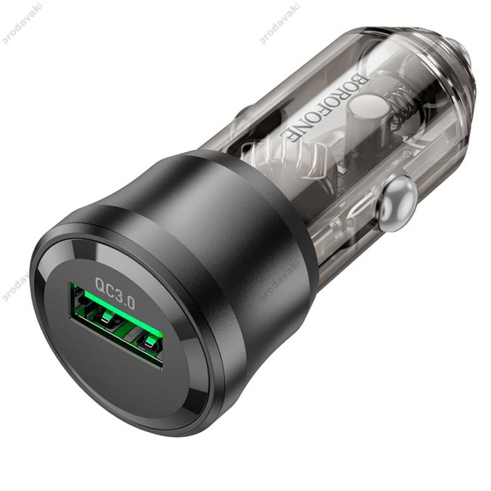 Автомобільний зарядний пристрій BOROFONE BZ23 Noble single-port 3A 18W Transparent Black