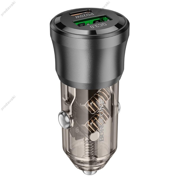 Автомобільний зарядний пристрій BOROFONE BZ25 Journey Car charger 3A 38W Transparent Black
