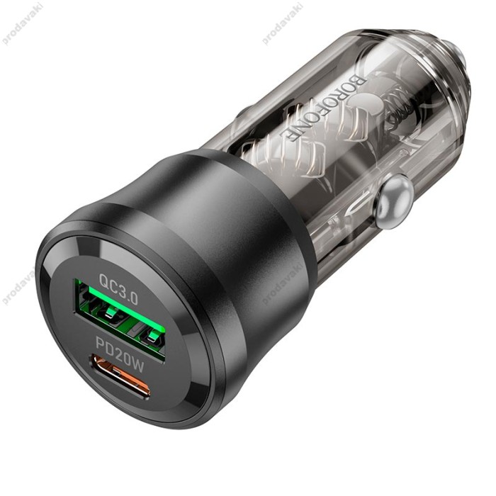 Автомобільний зарядний пристрій BOROFONE BZ25 Journey Car charger 3A 38W Transparent Black