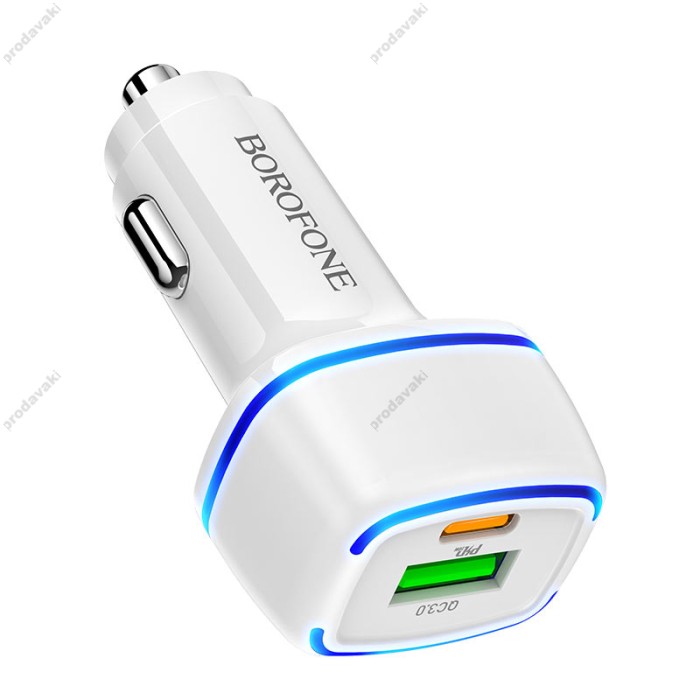 Автомобільний зарядний пристрій BOROFONE BZ14A Mercury + Cable Type-C to Lightning 20W White