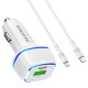 Автомобільний зарядний пристрій BOROFONE BZ14A Mercury + Cable Type-C to Lightning 20W White