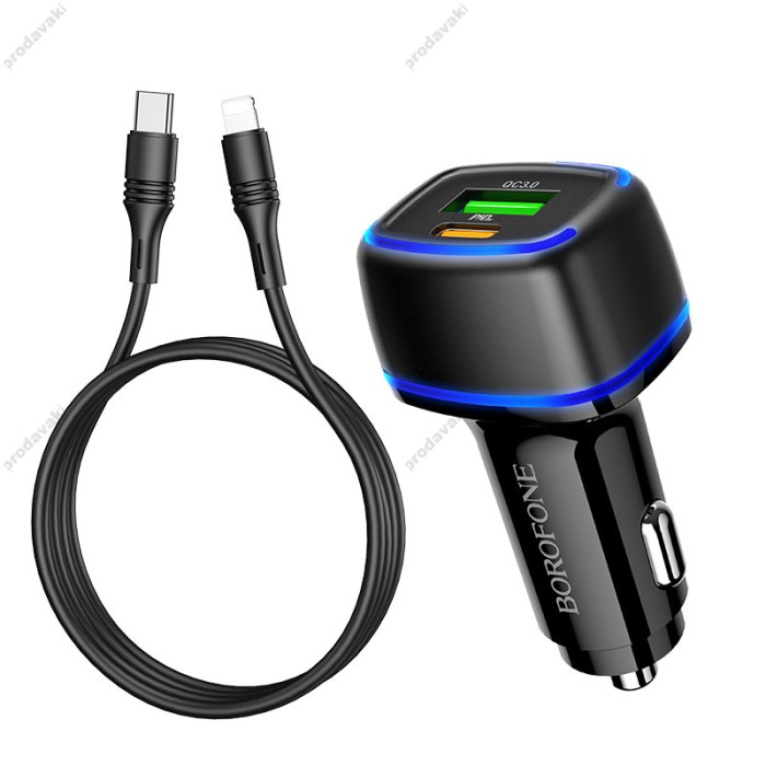Автомобільний зарядний пристрій BOROFONE BZ14A Mercury + Cable Type-C to Lightning 20W Black