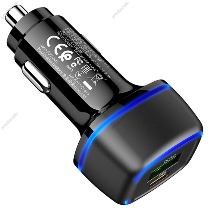 Автомобільний зарядний пристрій BOROFONE BZ14A Mercury + Cable Type-C to Type-C 20W Black