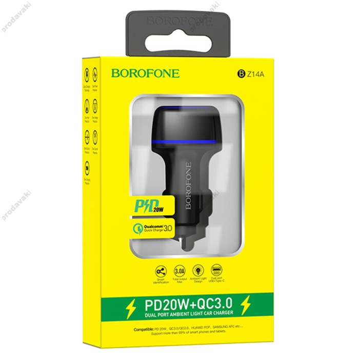 Автомобільний зарядний пристрій BOROFONE BZ14A Mercury 20W Black