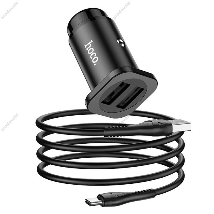 Автомобільний зарядний пристрій Hoco NZ4 Wise road + Type-C Cable 24W Black