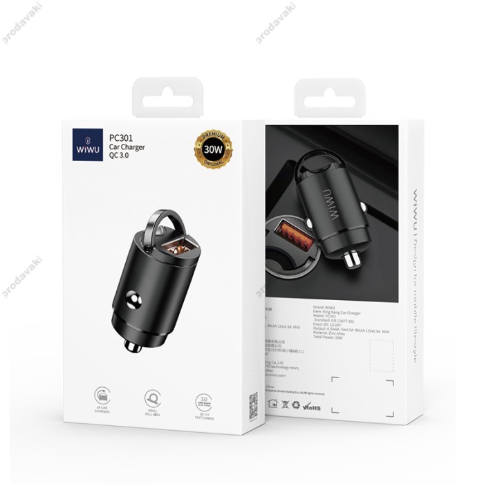 Автомобільний зарядний пристрій WiWU PC301 Car Charger 30W Black