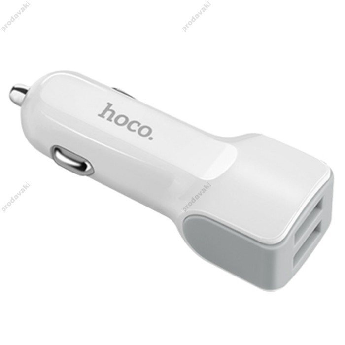 Автомобільний зарядний пристрій адаптер Hoco Z23 2.4A 2USB White