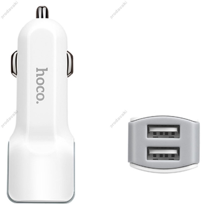 Автомобільний зарядний пристрій адаптер Hoco Z23 2.4A 2USB White