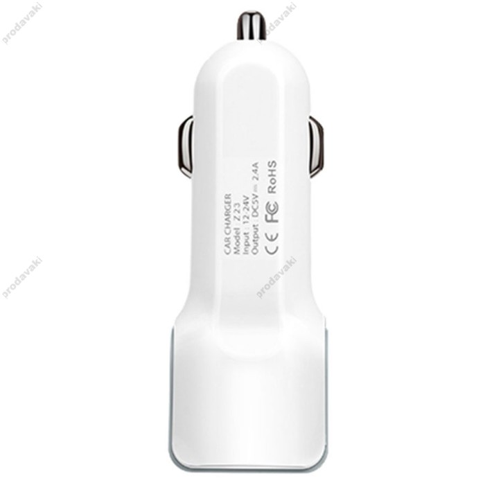 Автомобільний зарядний пристрій адаптер Hoco Z23 2.4A 2USB White