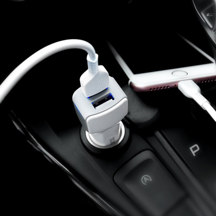 Автомобільний зарядний пристрій адаптер Hoco Z23 2.4A 2USB White