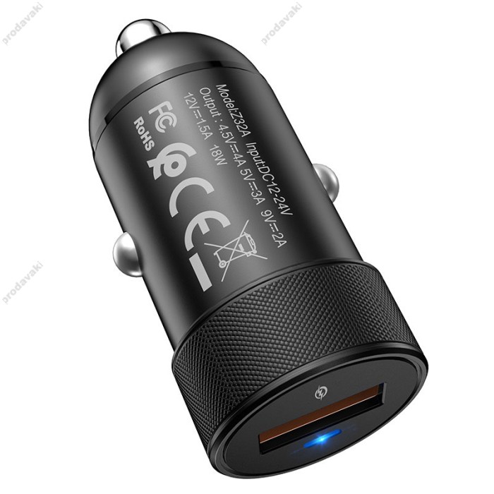 Автомобільний зарядний пристрій HOCO Z32A Flash Power Fully Compatible 4A 18W Black