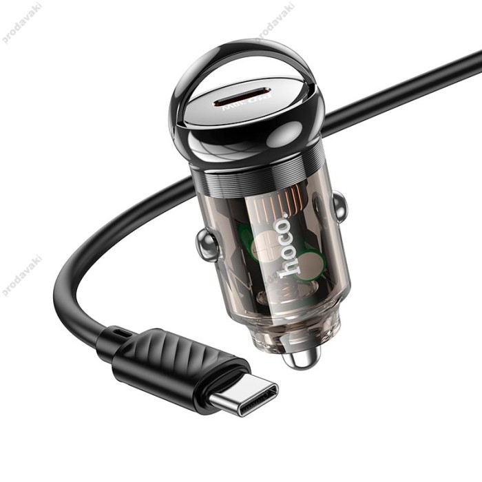 Автомобільний зарядний пристрій HOCO Z53 Sight single port PD30W Type-C to Type-C set Transparent Black