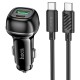 Автомобільний зарядний пристрій Hoco Z58A Rank dual port Car charger Type-C cable 48W Black