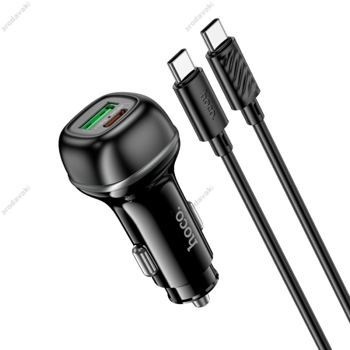 Автомобільний зарядний пристрій Hoco Z58A Rank dual port Car charger Type-C cable 48W Black