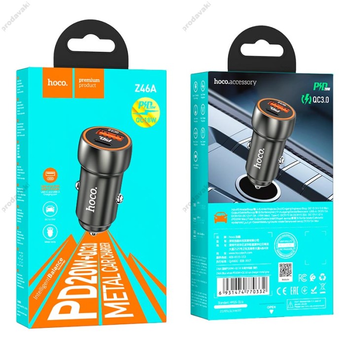 Автомобільний зарядний пристрій Hoco Z46A Blue whale 3A 30W Grey