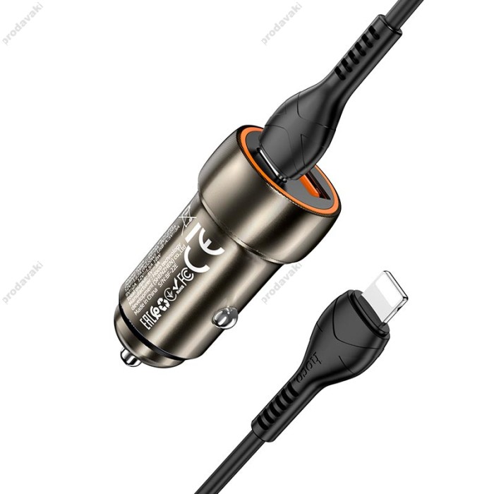 Автомобільний зарядний пристрій Hoco Z46A Blue whale Lightning Cable 3A 30W Grey