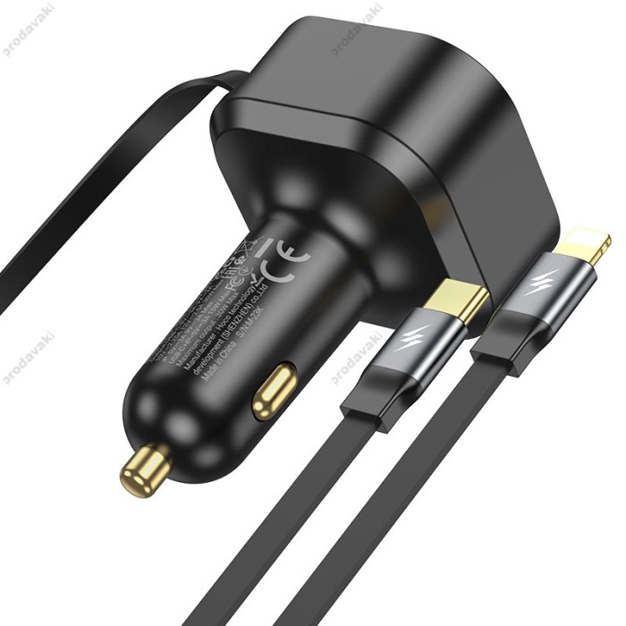 Автомобільний зарядний пристрій Hoco NZ13 Clever Car charger with telescopic cable 30W Black