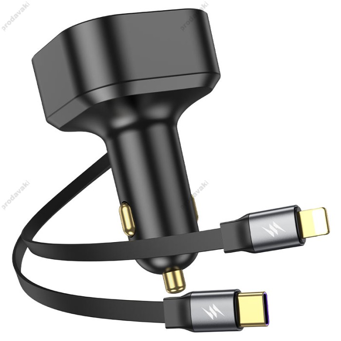 Автомобільний зарядний пристрій Hoco NZ13 Clever Car charger with telescopic cable 30W Black