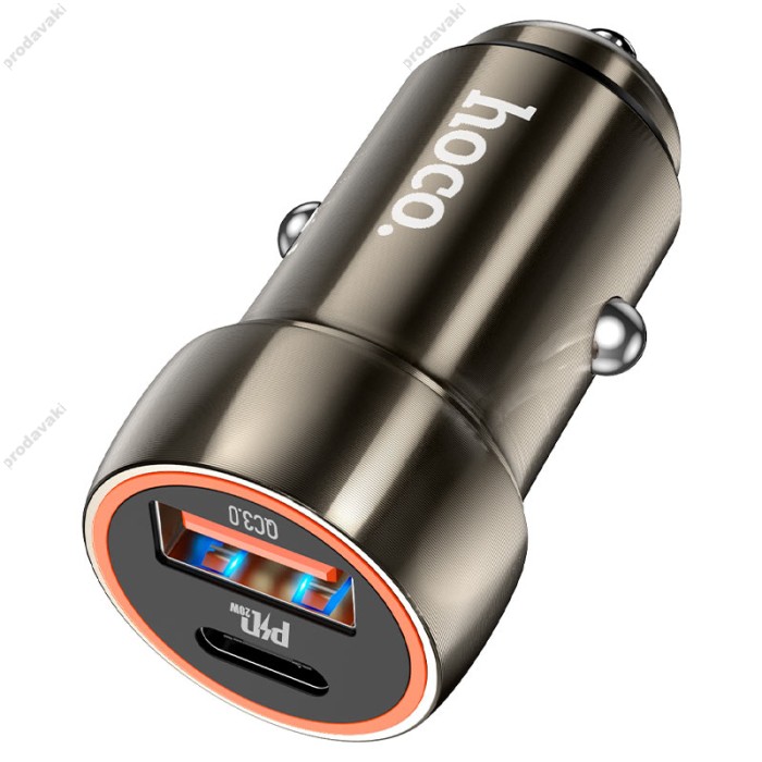 Автомобільний зарядний пристрій Hoco Z46A Blue whale Type-C Cable 3A 30W Grey